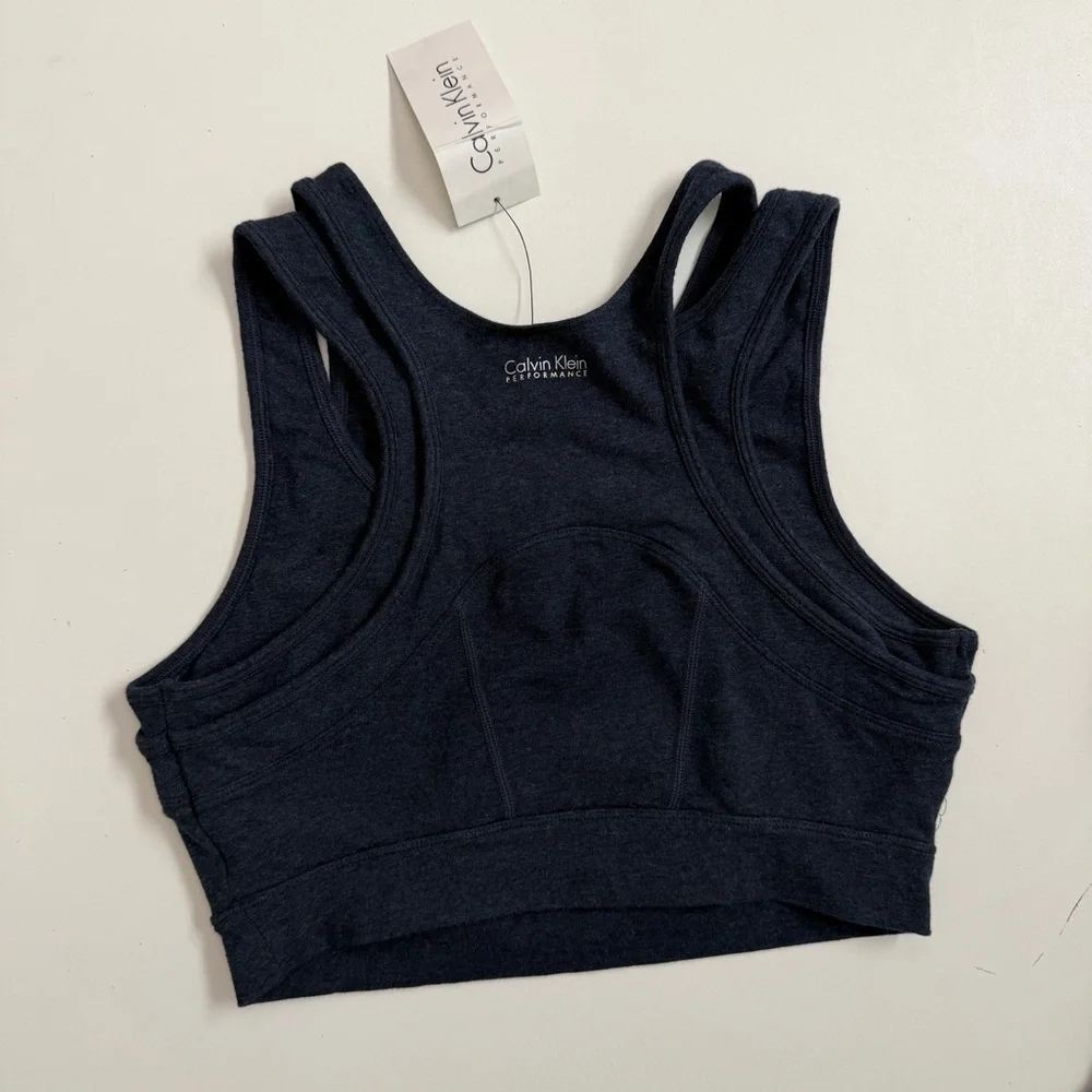 Calvin Klein Sports Bra Unlined Quick Dry Racerback Athletic Exercise Blue